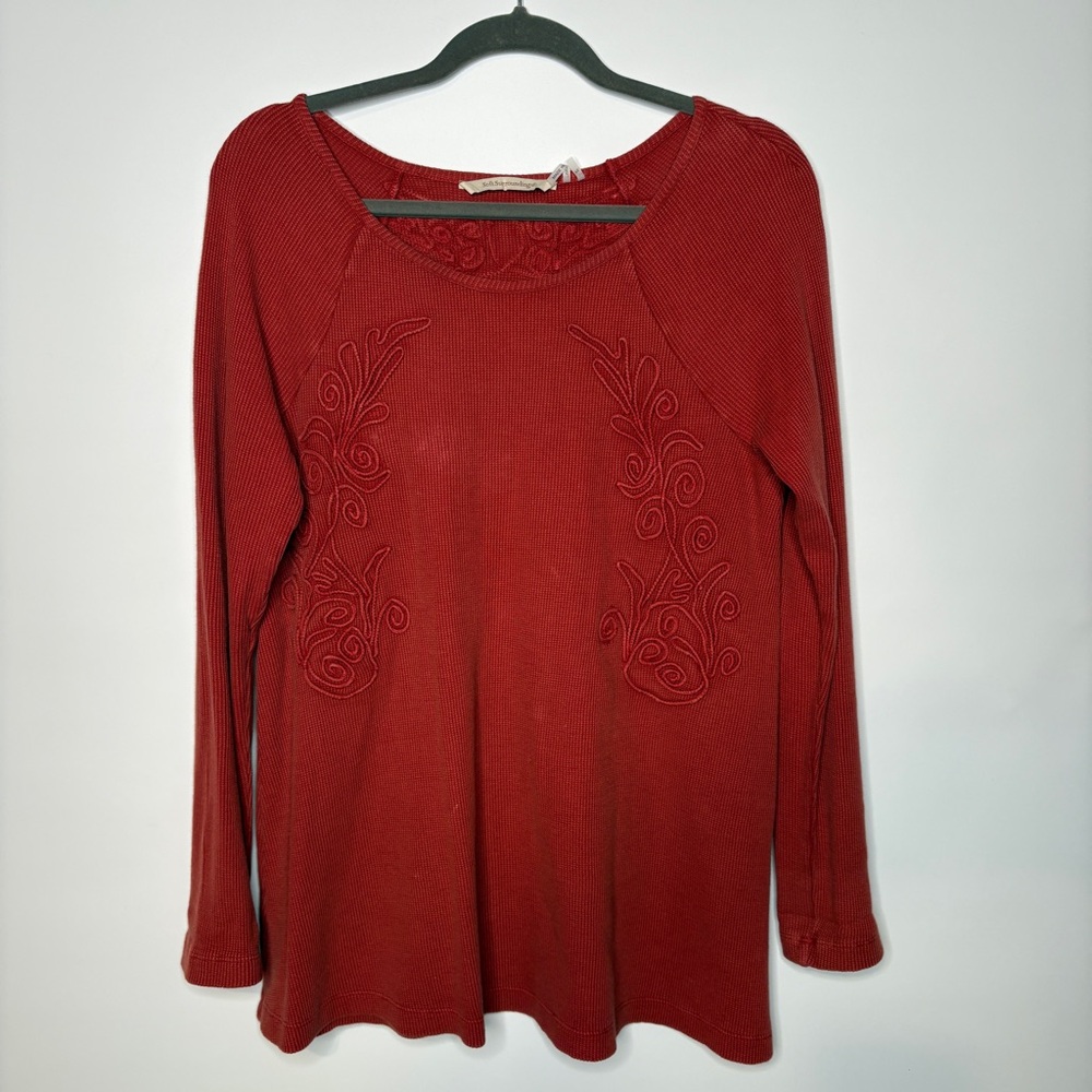 Soft Surroundings Style 38408 Red Waffle Long Sleeve Tunic Tee Size Petite Small